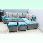 L-Shaped Sofa Set with 2 Ottomans and Centre Table photo 4