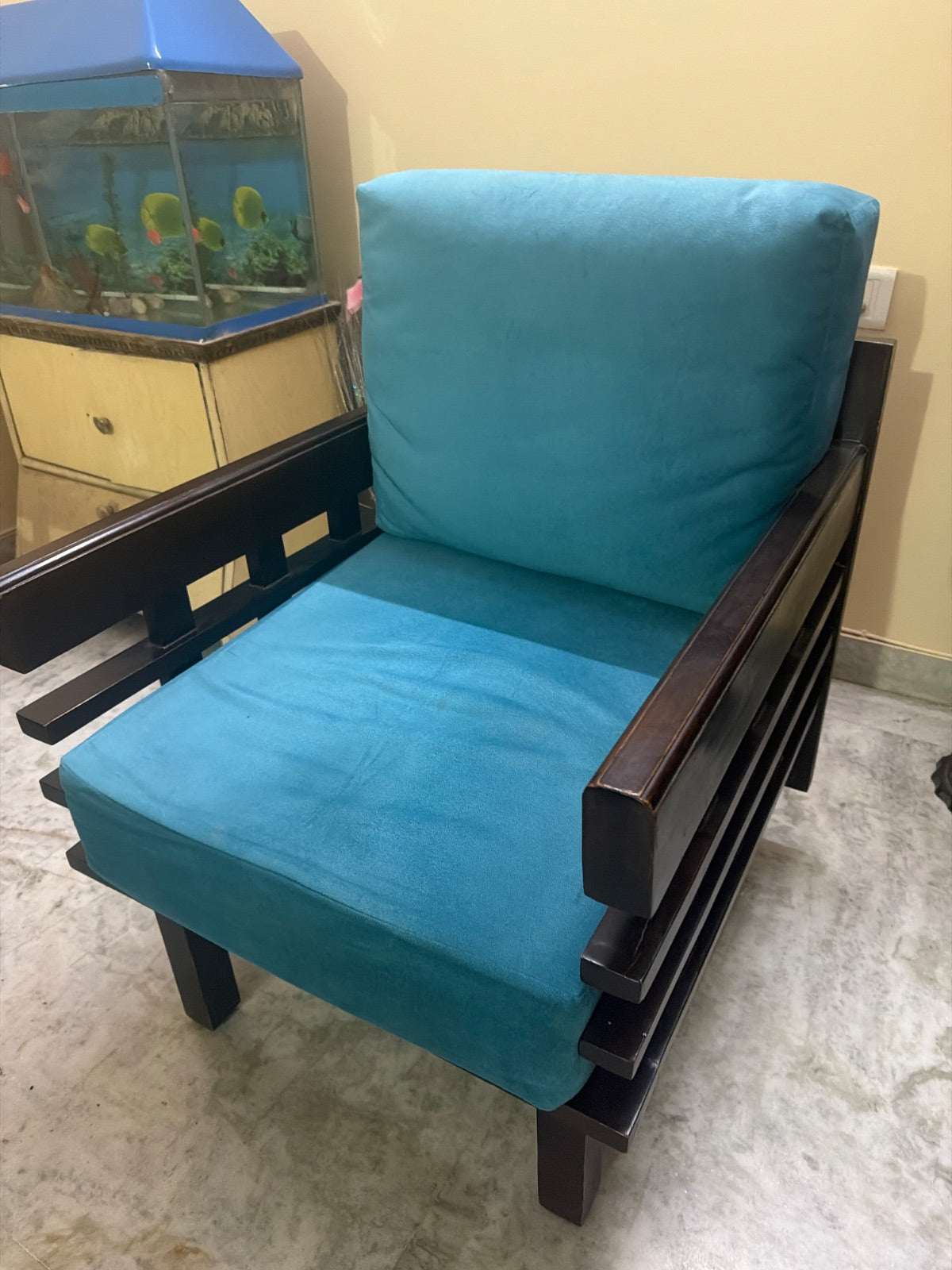 5 seater fabric sofa with premium wood finish photo 1