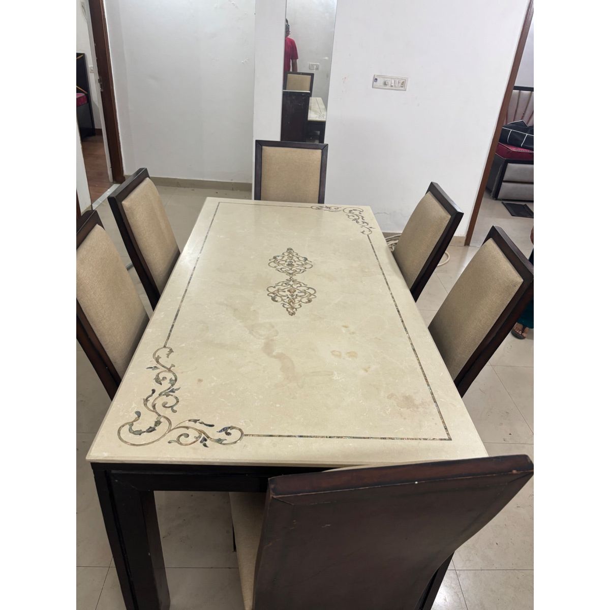 Marble top dining table with 6 chairs photo 1