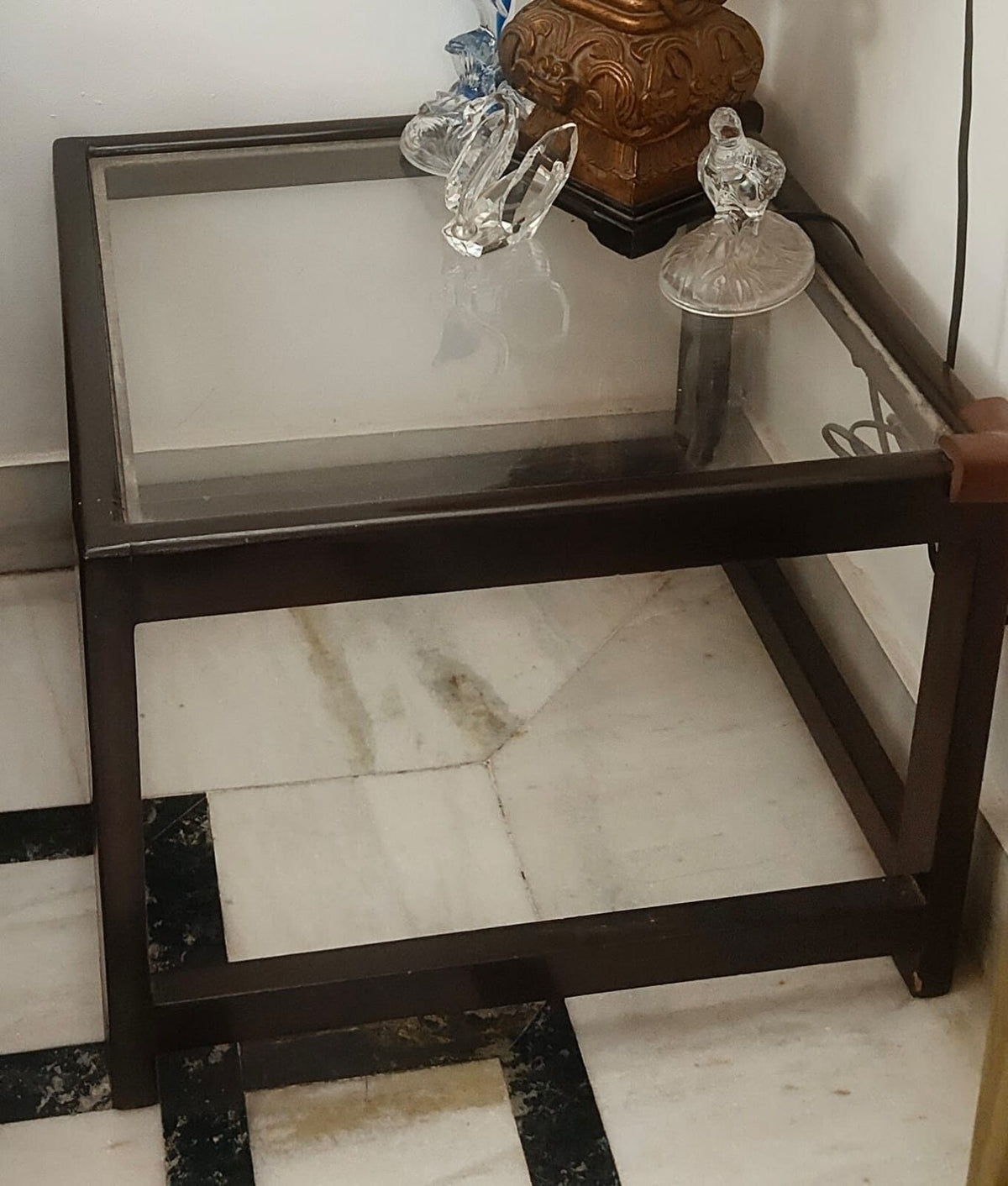 A Set of Teak wood Centre and Side Table with  Glass Top photo 1