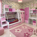 Kids Bunk Bed Set with Mattresses, Wardrobe and Storage