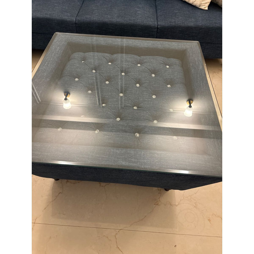 7 seater L shaped sofa with centre table and two ottoman stools photo 2