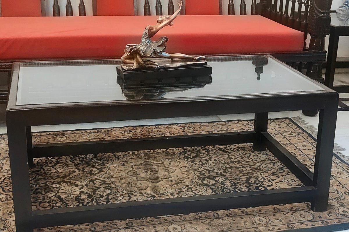 A Set of Teak wood Centre and Side Table with  Glass Top photo 2