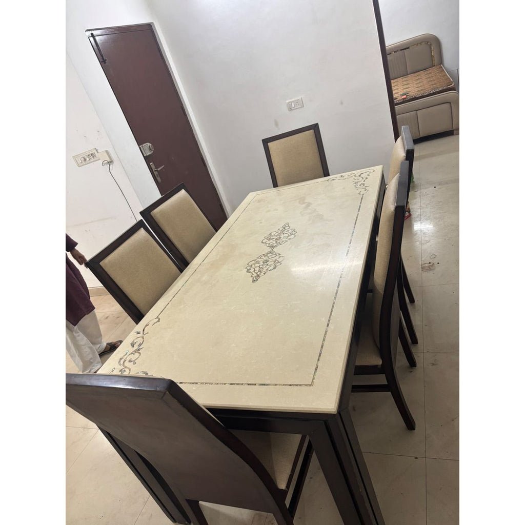 Marble top dining table with 6 chairs photo 2