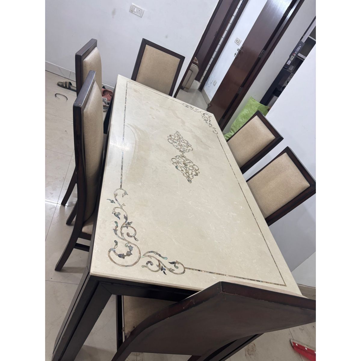 Marble top dining table with 6 chairs photo 3