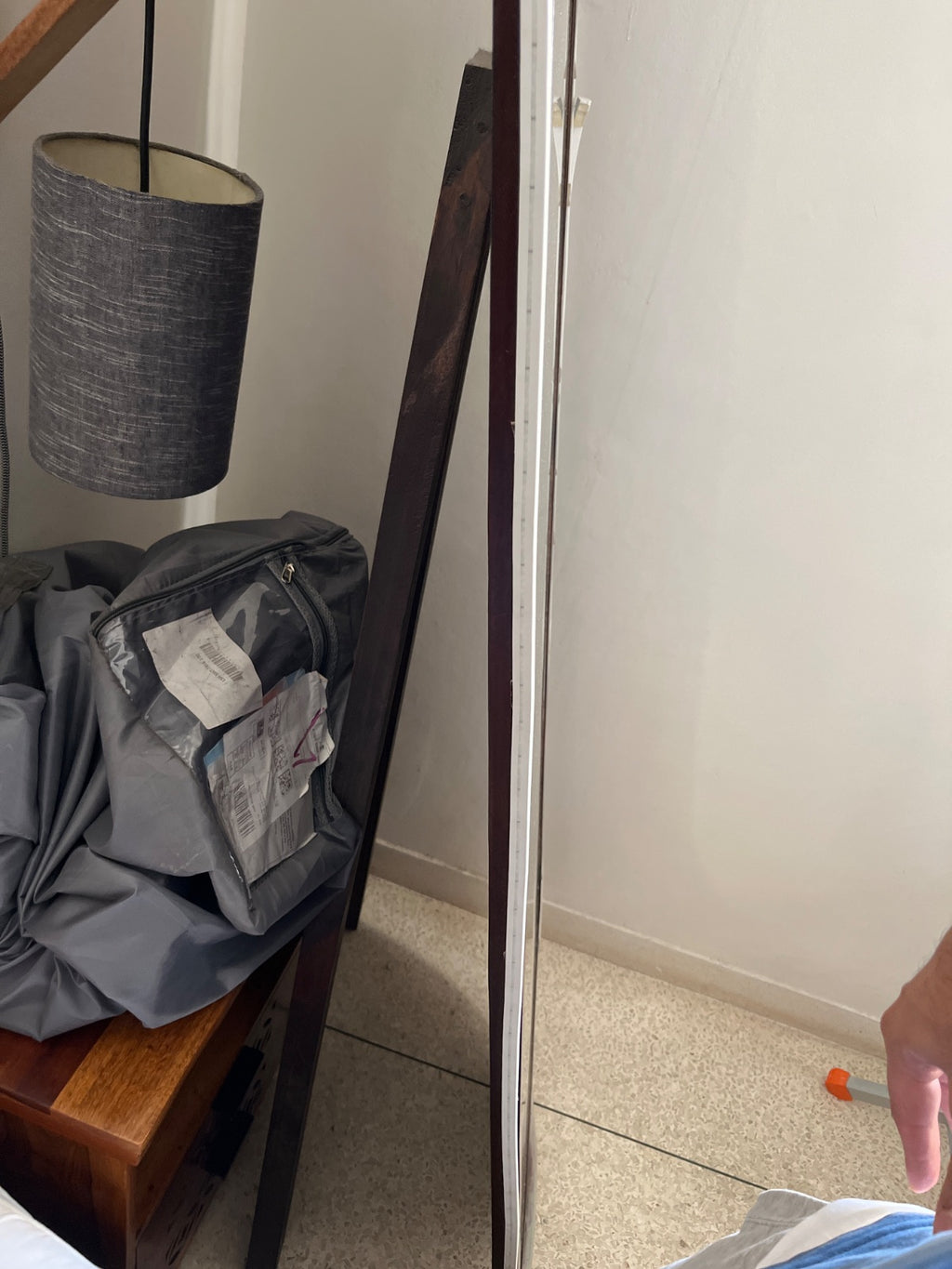 A full size custom mirror with teak wood finish photo 5