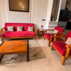 Solid Wood Sofa Set — 3 Seater + 2 Chairs