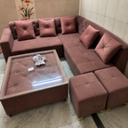 7 Seater L-Shape Sofa Set with Centre Table and 2 Ottomans