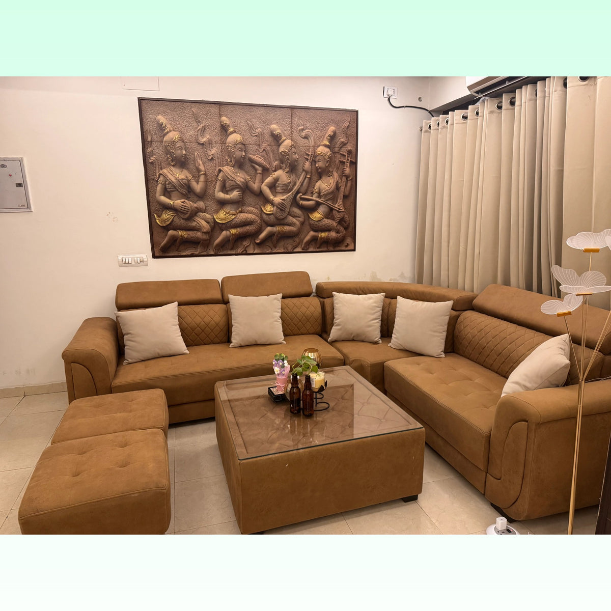 L-Shape 7-Seater Sofa with 2 Ottomans and Centre Table photo 1