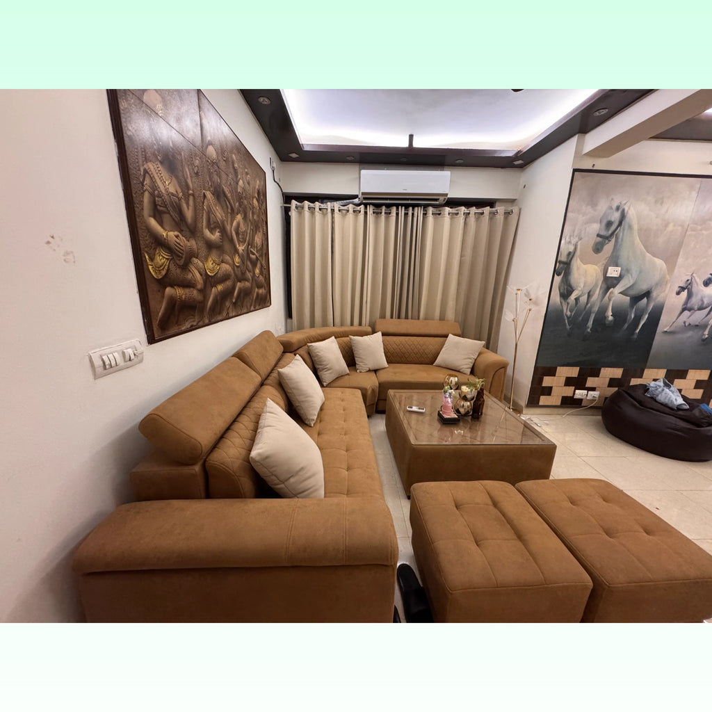 L-Shape 7-Seater Sofa with 2 Ottomans and Centre Table photo 3