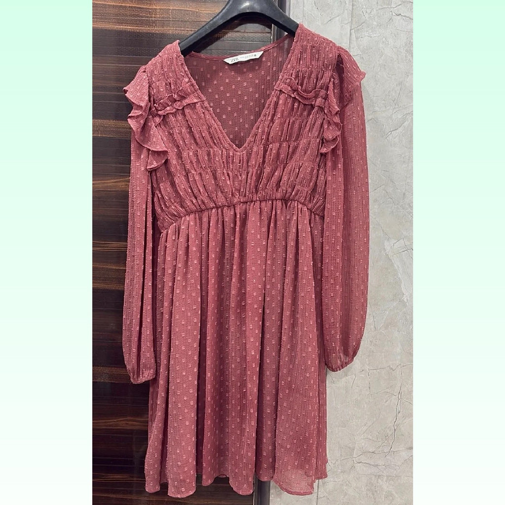 Zara Pink Ruffle Mini Dress (Size S) photo 1
