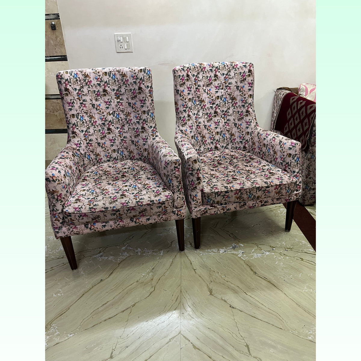 Pair of Floral Wingback Lounge Chairs photo 3