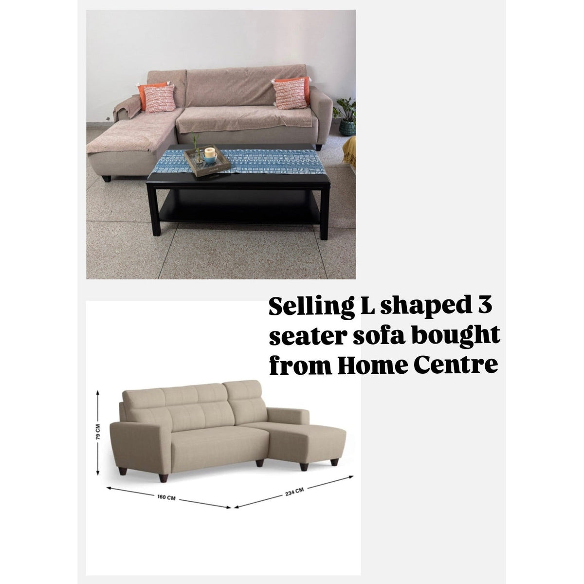 Home Centre Beige L-Shaped Fabric Sofa - square seller photo