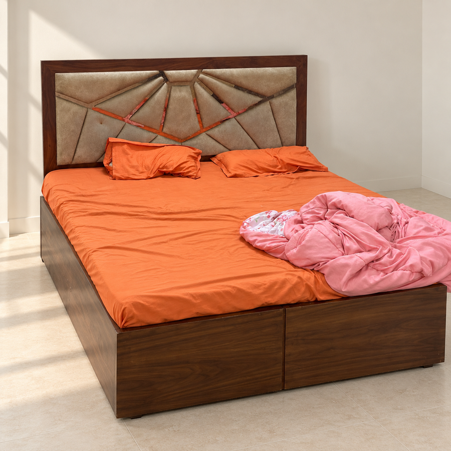 King Storage Bed with Geometric Padded Headboard