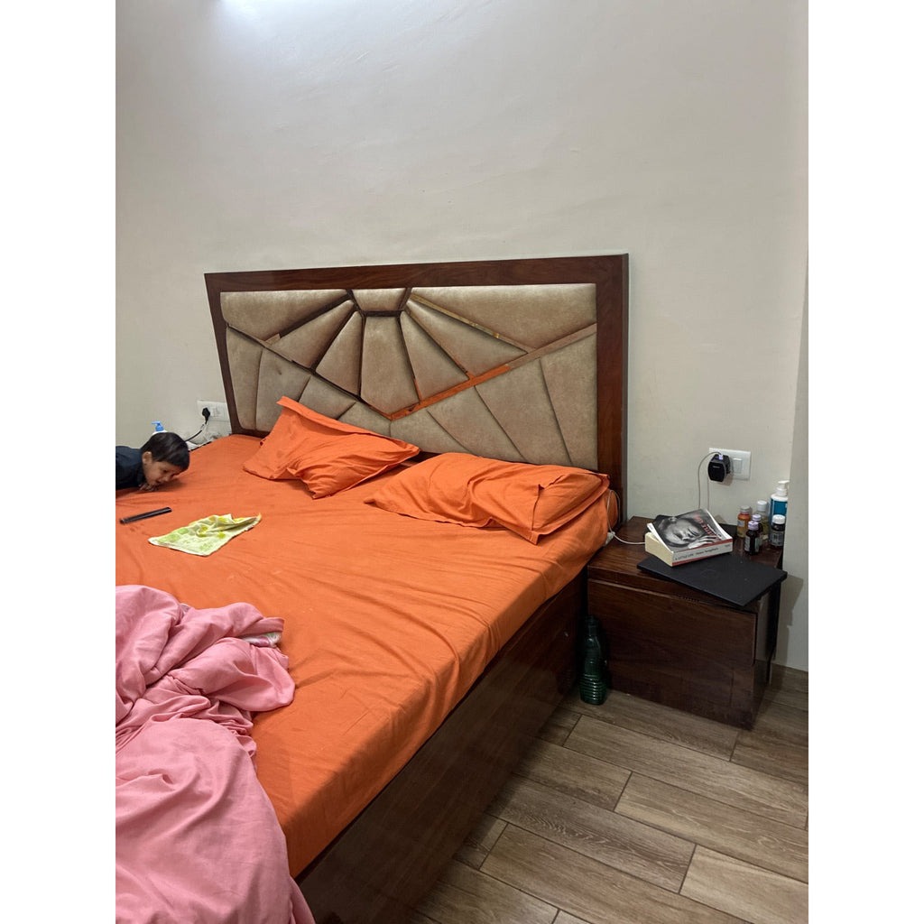 King Storage Bed with Geometric Padded Headboard - used item in Gurugram - photo 5