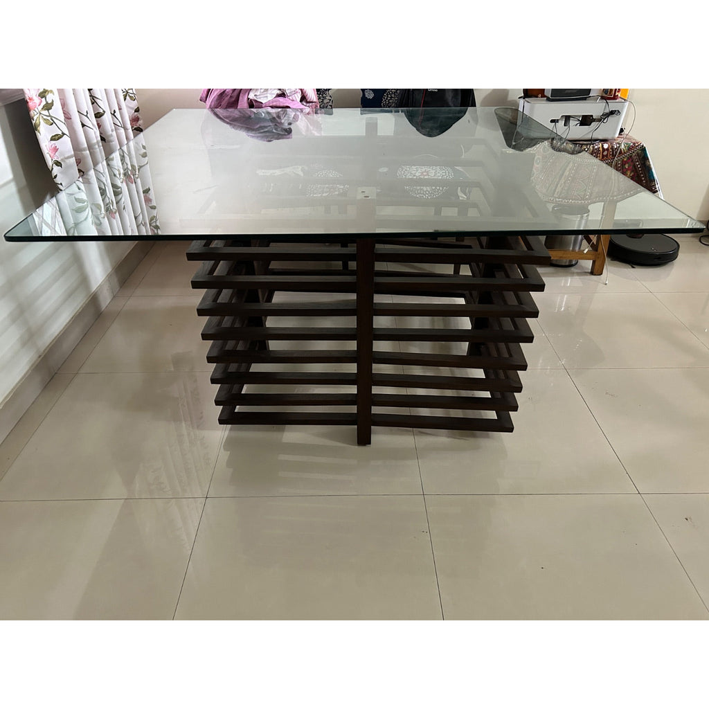 Square Glass-Top Table with Slatted Wooden Base - used item in Delhi - photo 3