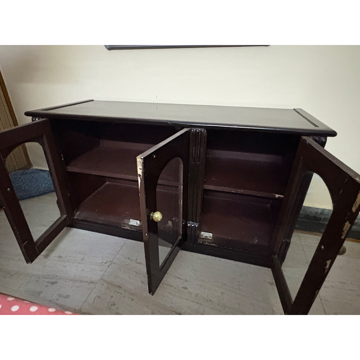 Dark Wood-Finish TV Unit with Glass Doors - used living-room in Noida - photo 1