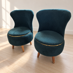 Teal Fabric Accent Chairs with Gold-Tone Trim (Set of 2) - hero
