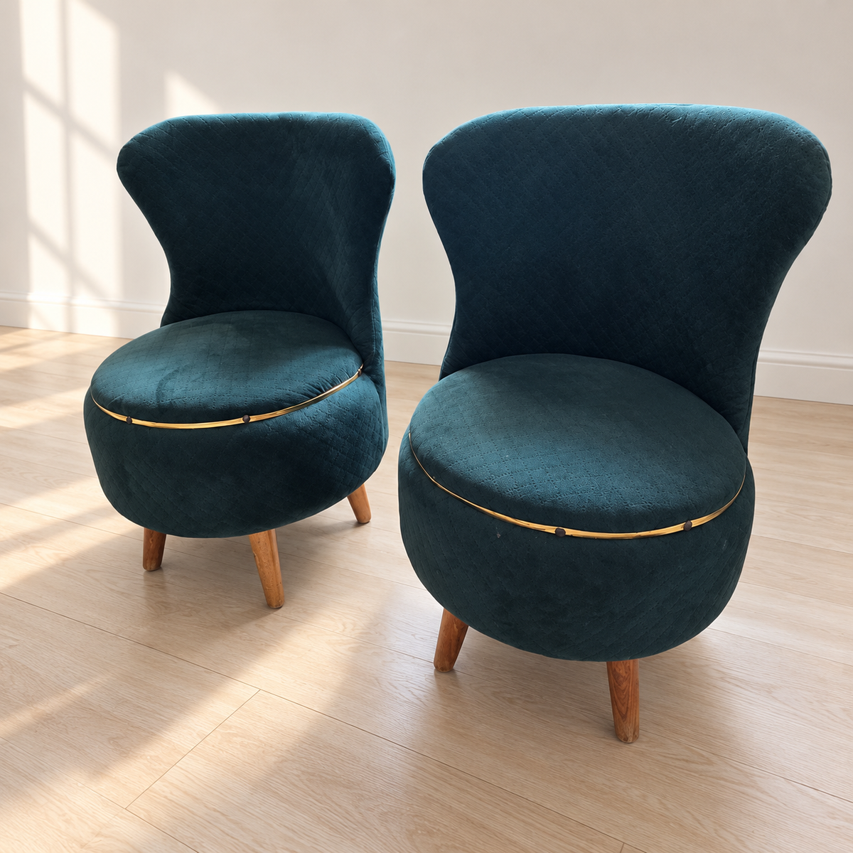 Teal Fabric Accent Chairs with Gold-Tone Trim (Set of 2) - hero