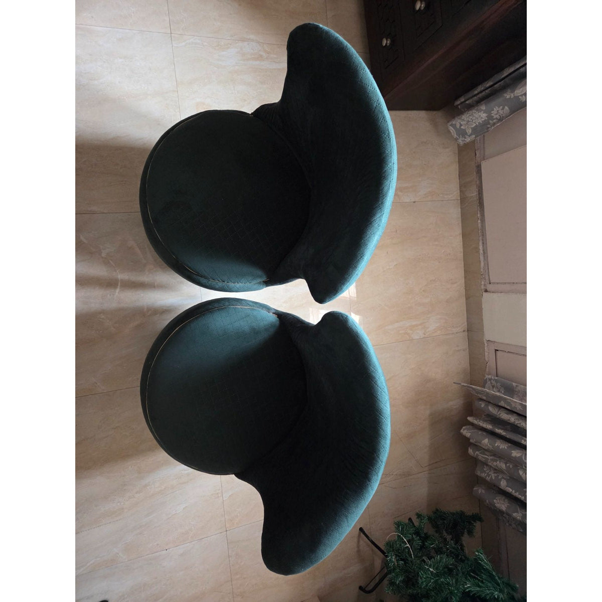 Teal Fabric Accent Chairs with Gold-Tone Trim (Set of 2) - square seller photo