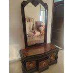 Carved Wooden Dressing Table with Mirror and Stool - seller photo 3