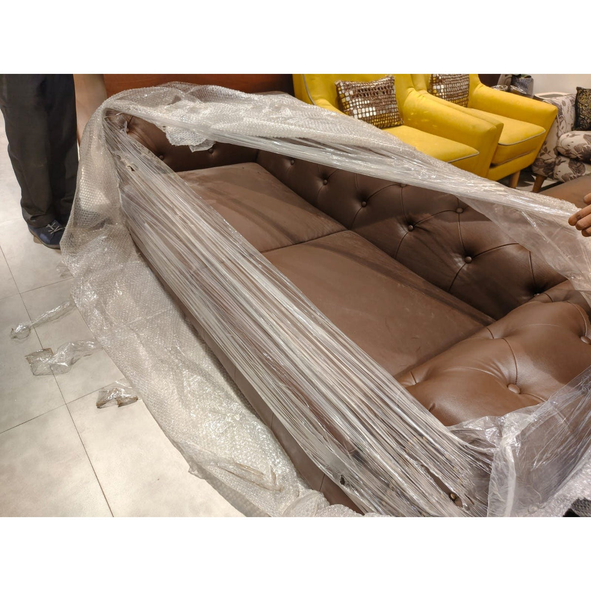 Craftsmill Tan Faux Leather Sofa - square seller photo
