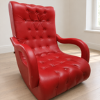 Durian red upholstered rocking chair, with visible used condition