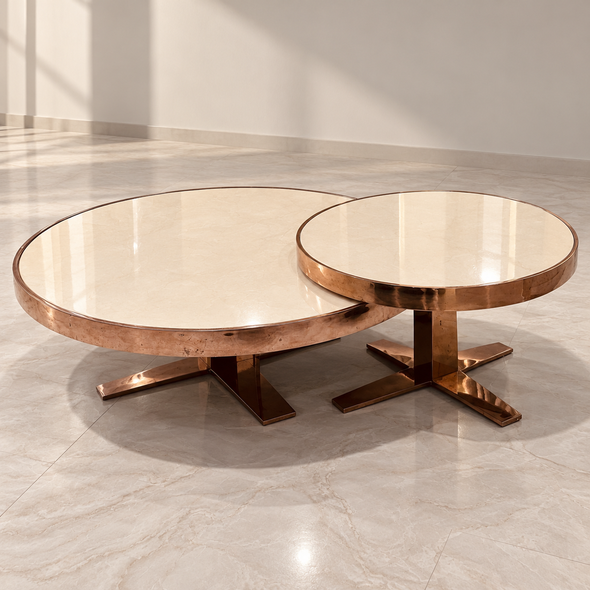 Round Marble-Top Centre Tables with Rose-Gold Finish (Set of 2) - hero