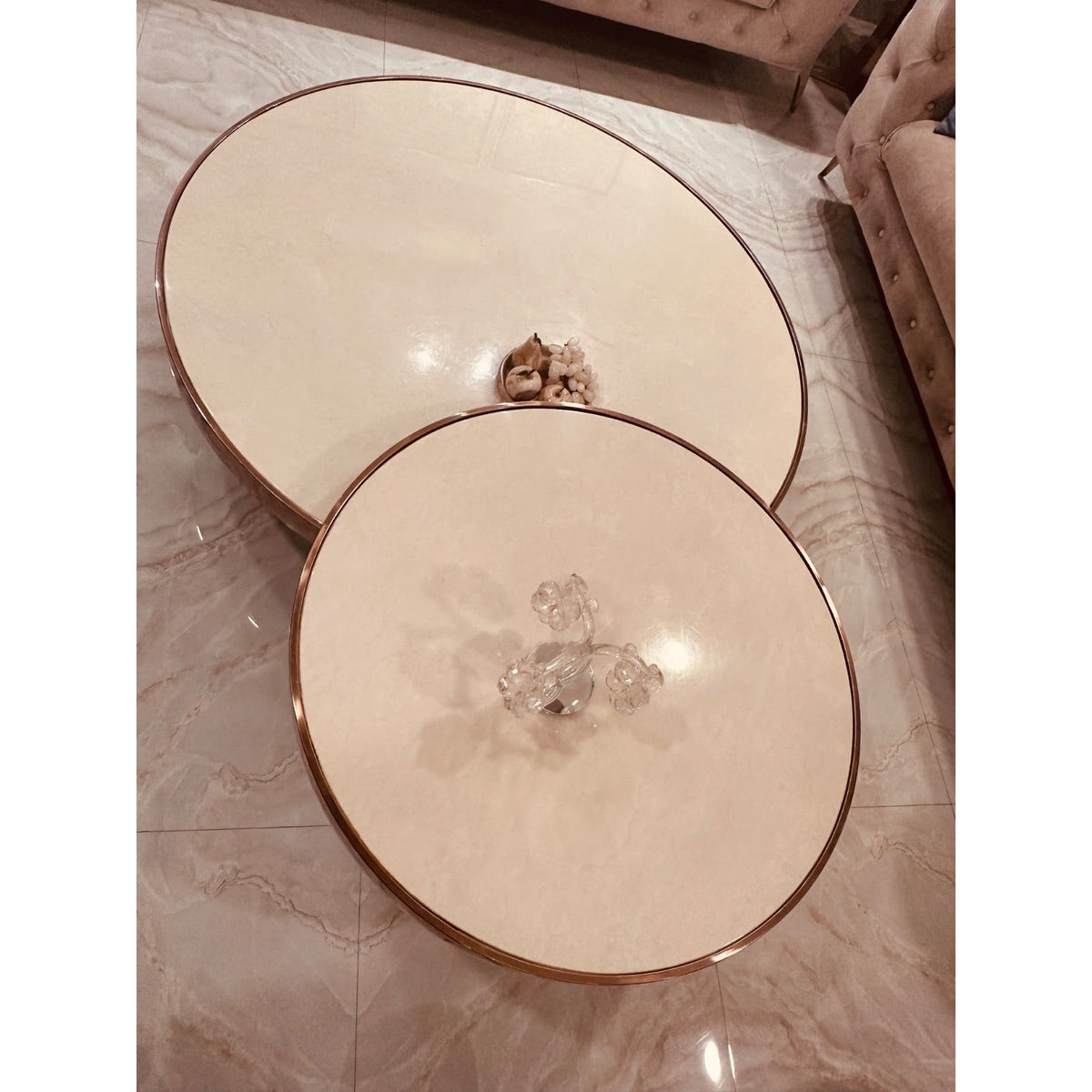 Round Marble-Top Centre Tables with Rose-Gold Finish (Set of 2) - square seller photo