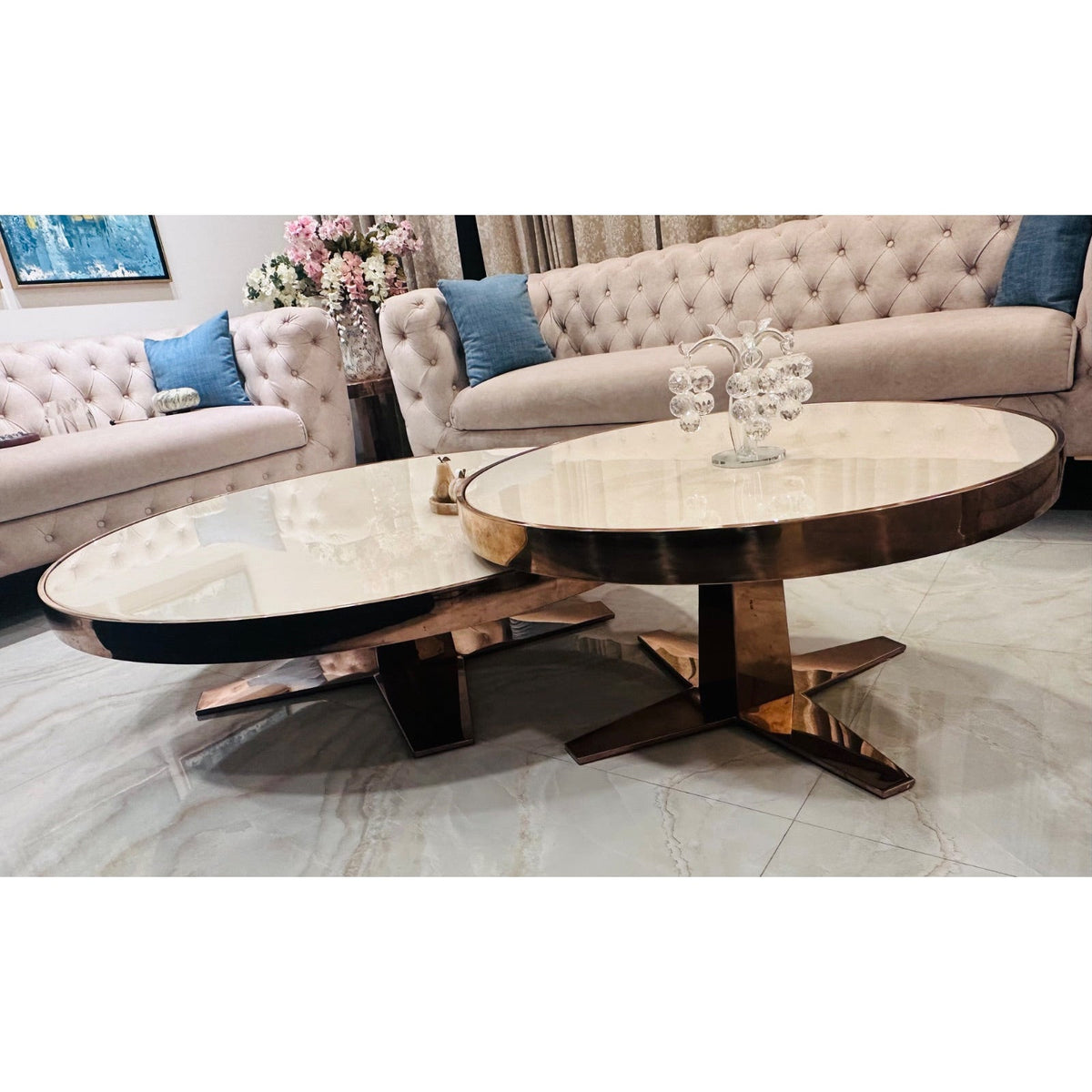 Round Marble-Top Centre Tables with Rose-Gold Finish (Set of 2) - square seller photo