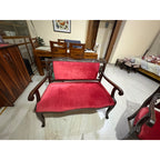 Carved Wooden 2+1+1 Sofa Set with Red Fabric Upholstery - used living-room in Noida - photo 1