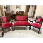 Carved Wooden 2+1+1 Sofa Set with Red Fabric Upholstery - used living-room in Noida - photo 4