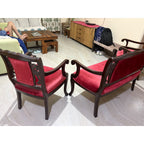 Carved Wooden 2+1+1 Sofa Set with Red Fabric Upholstery - used living-room in Noida - photo 8