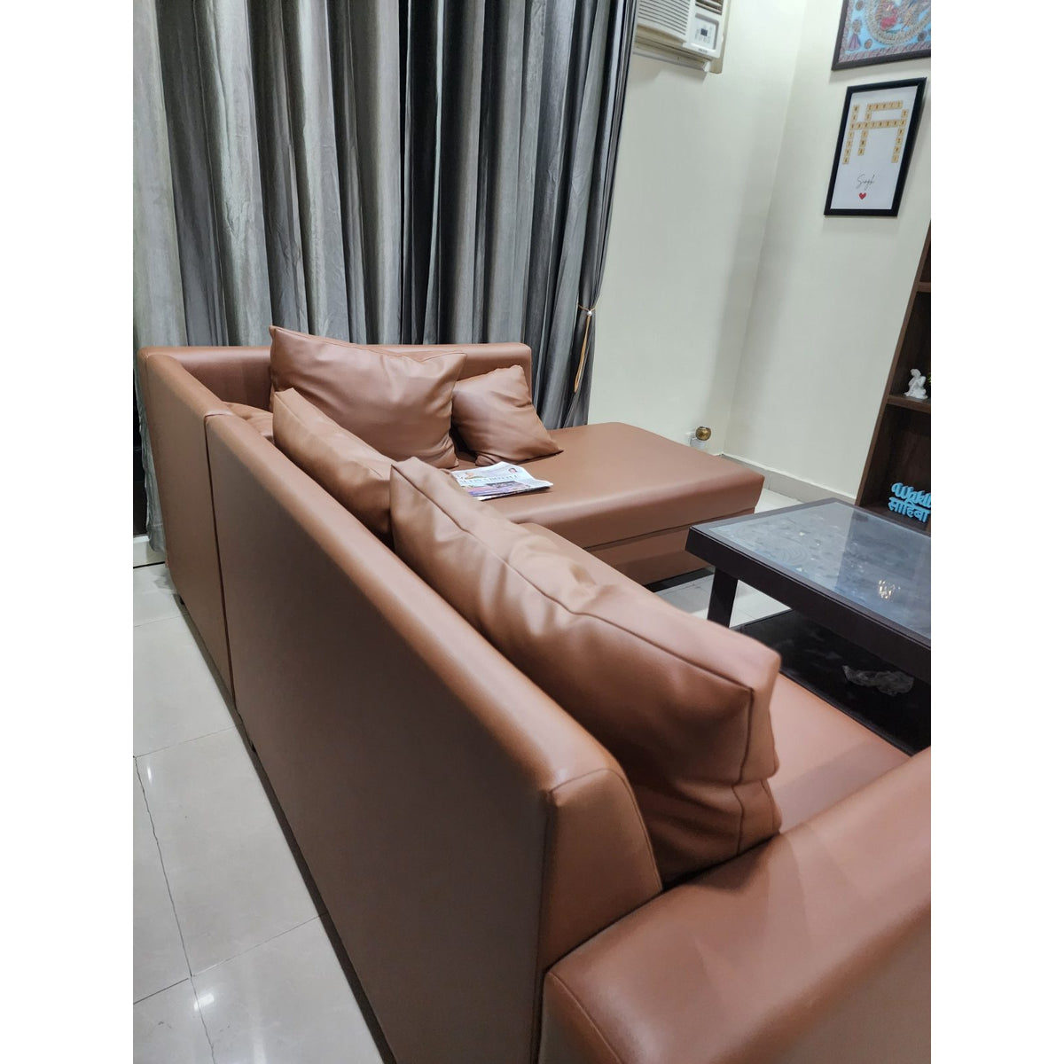 Pepperfry Tan Leatherette L-Shaped Sofa - used item in Noida - photo 6