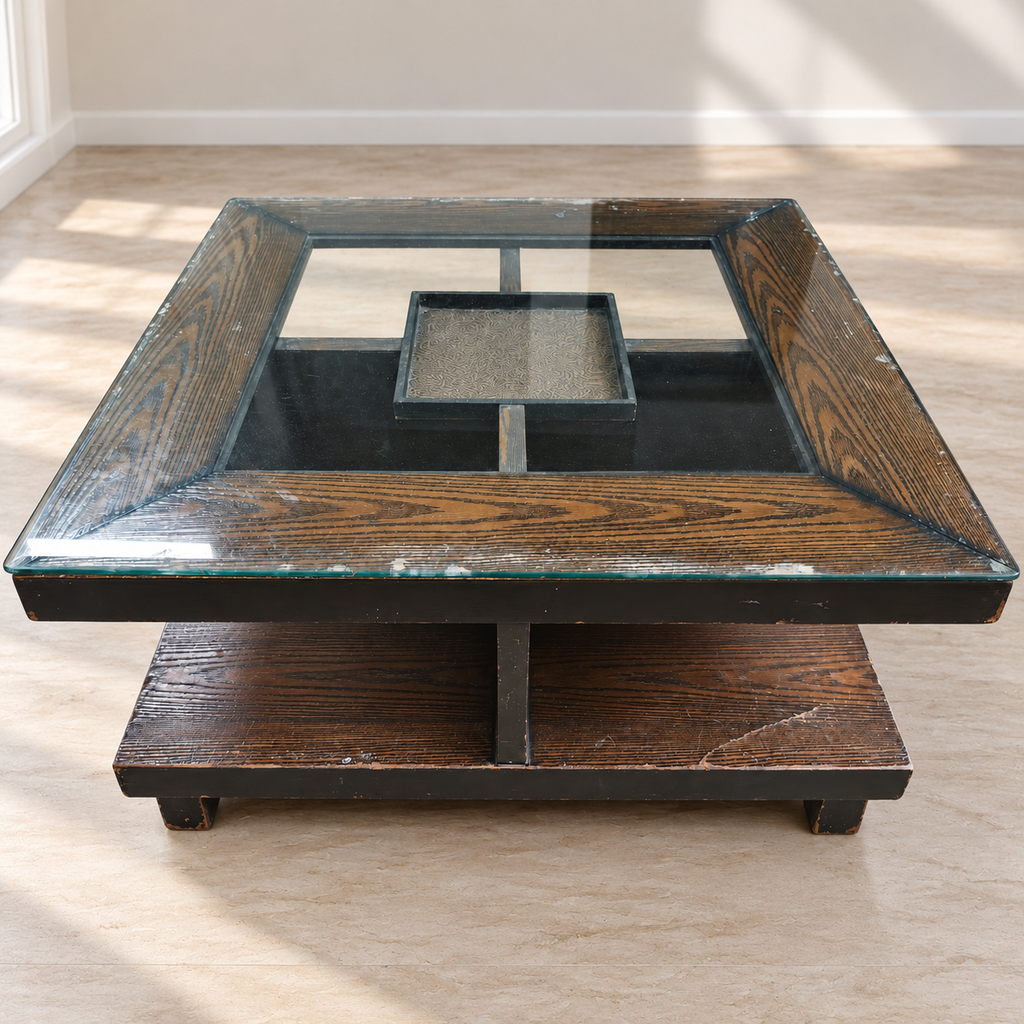 Square Wooden Centre Table with Glass Top - Delhi