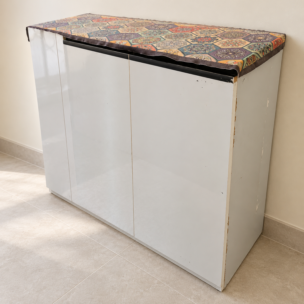 Carpenter-Made White Shoe Cabinet with Cushioned Top - hero