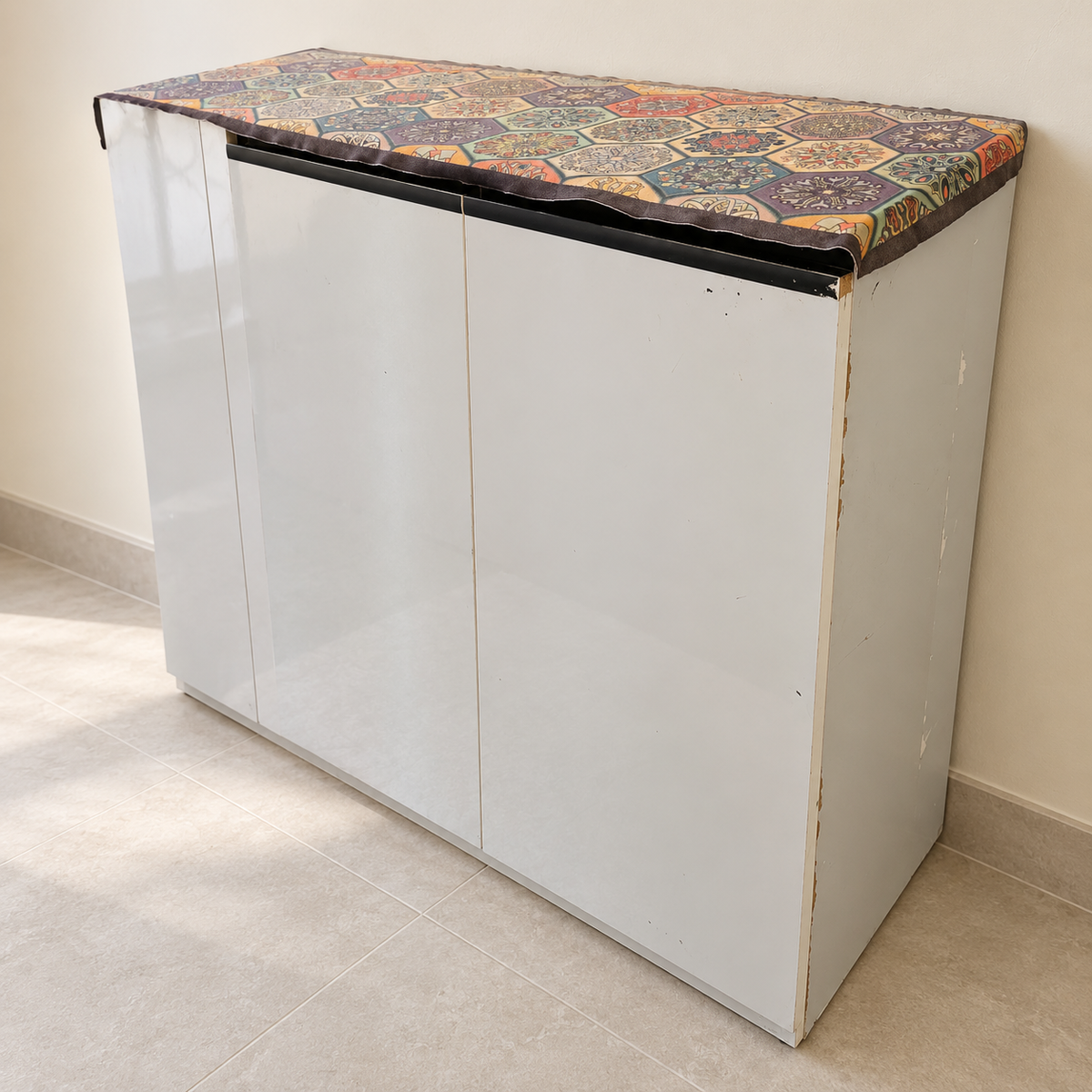 Carpenter-Made White Shoe Cabinet with Cushioned Top - hero
