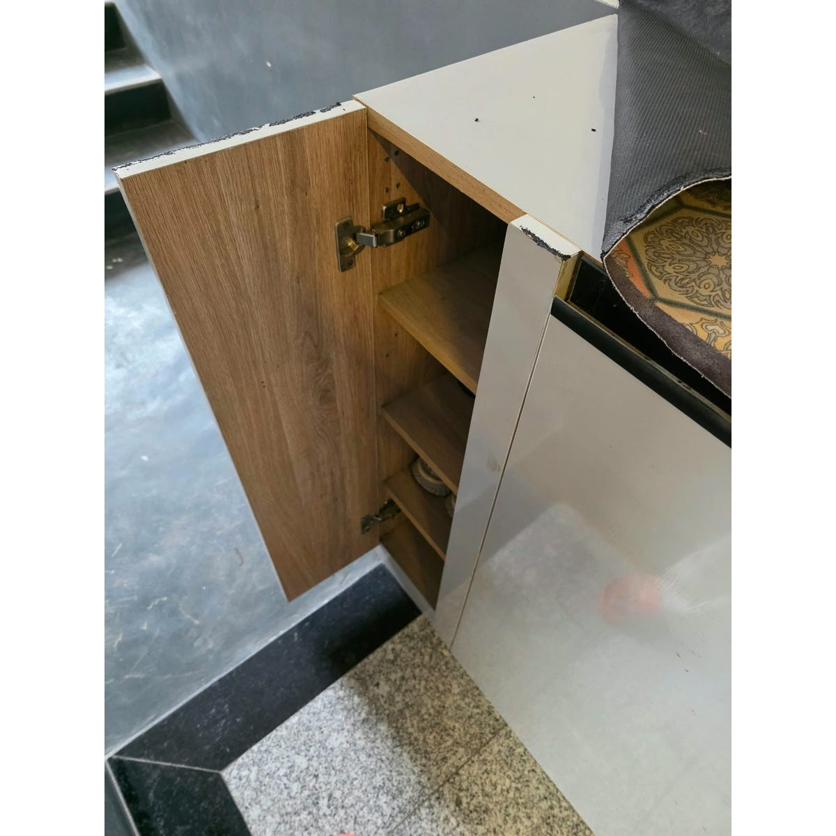 Carpenter-Made White Shoe Cabinet with Cushioned Top - square seller photo