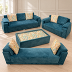 Teal sofa set with backless settee and centre table in Noida