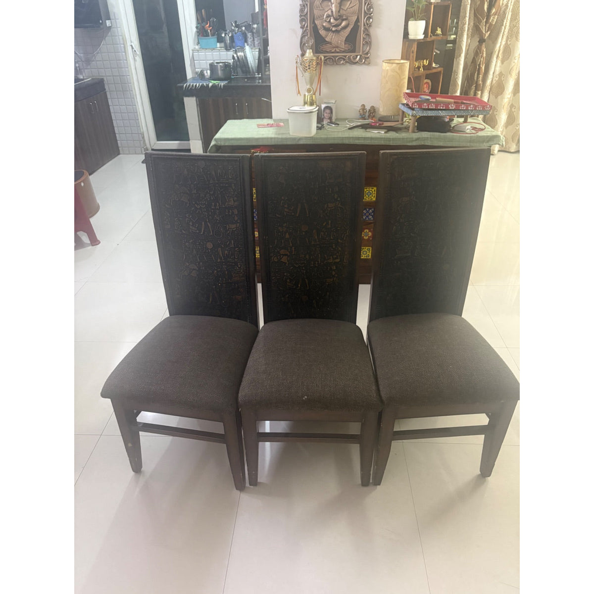 Glass-Top Dining Table with Six Wooden Chairs - used item in Noida - photo 4