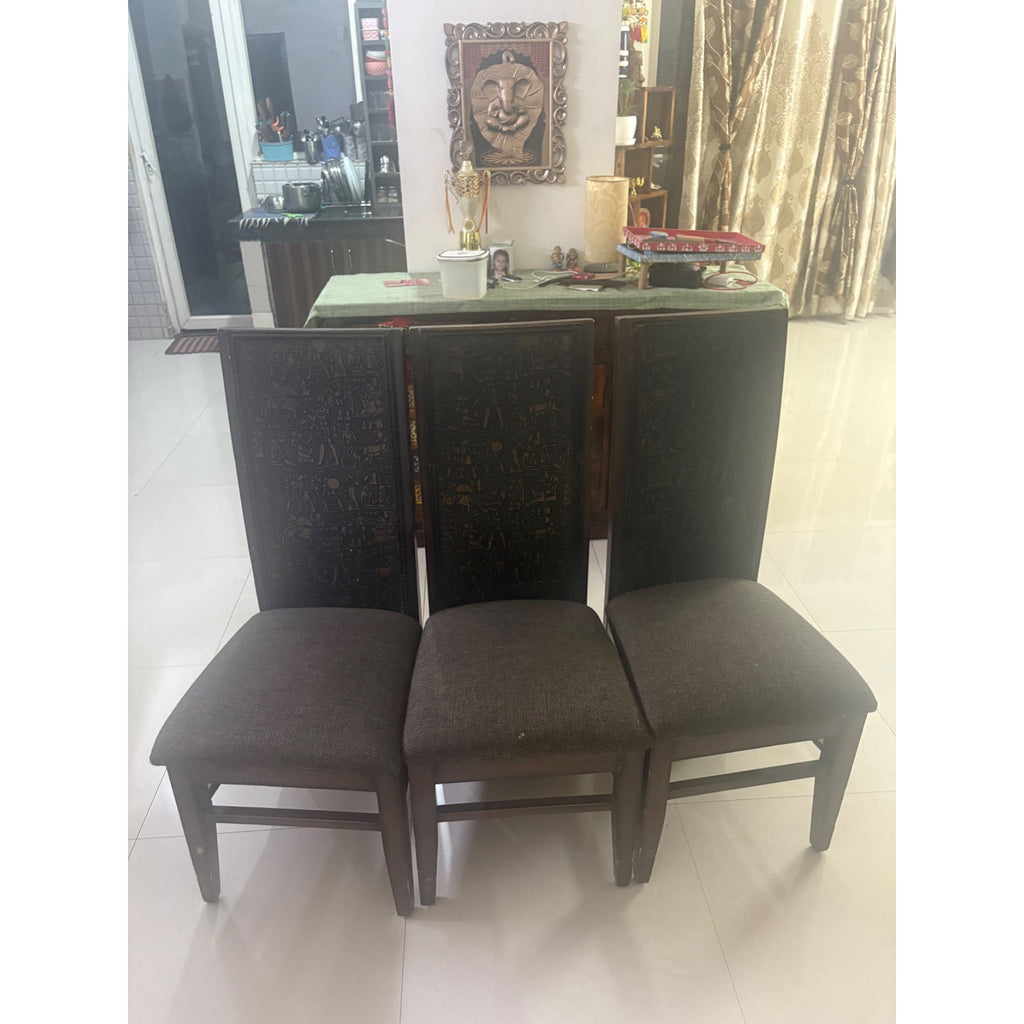 Glass-Top Dining Table with Six Wooden Chairs - used item in Noida - photo 5