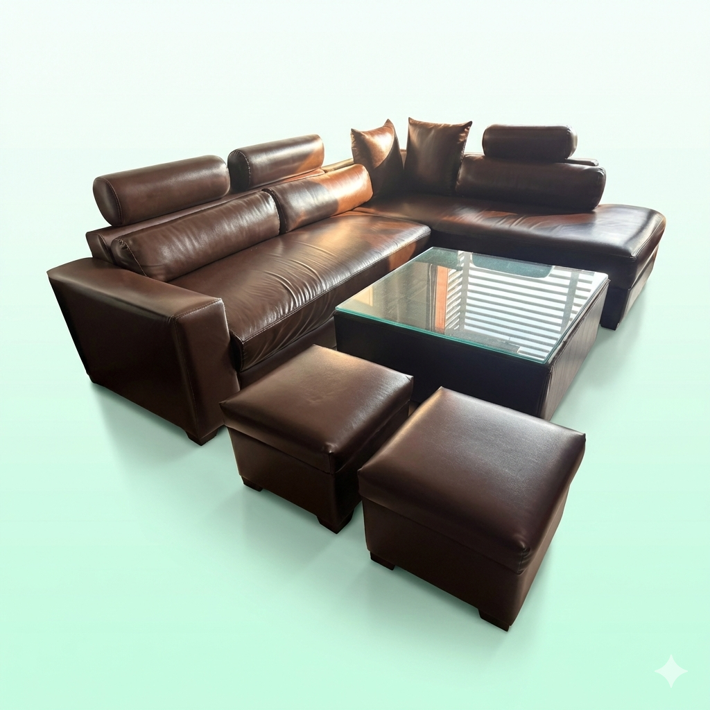Sofa with centre table & two puffs