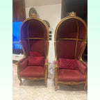 Pair of Carved Canopy Chairs in Red Velvet photo 2