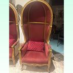 Pair of Carved Canopy Chairs in Red Velvet photo 1