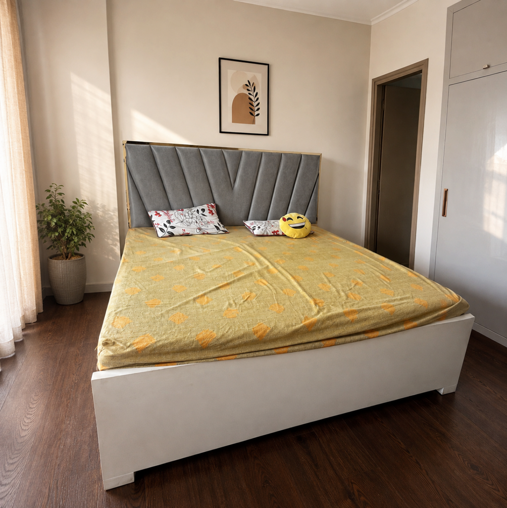 Wooden Double Bed with Storage + Dual-Comfort Mattress (6x6 ft)