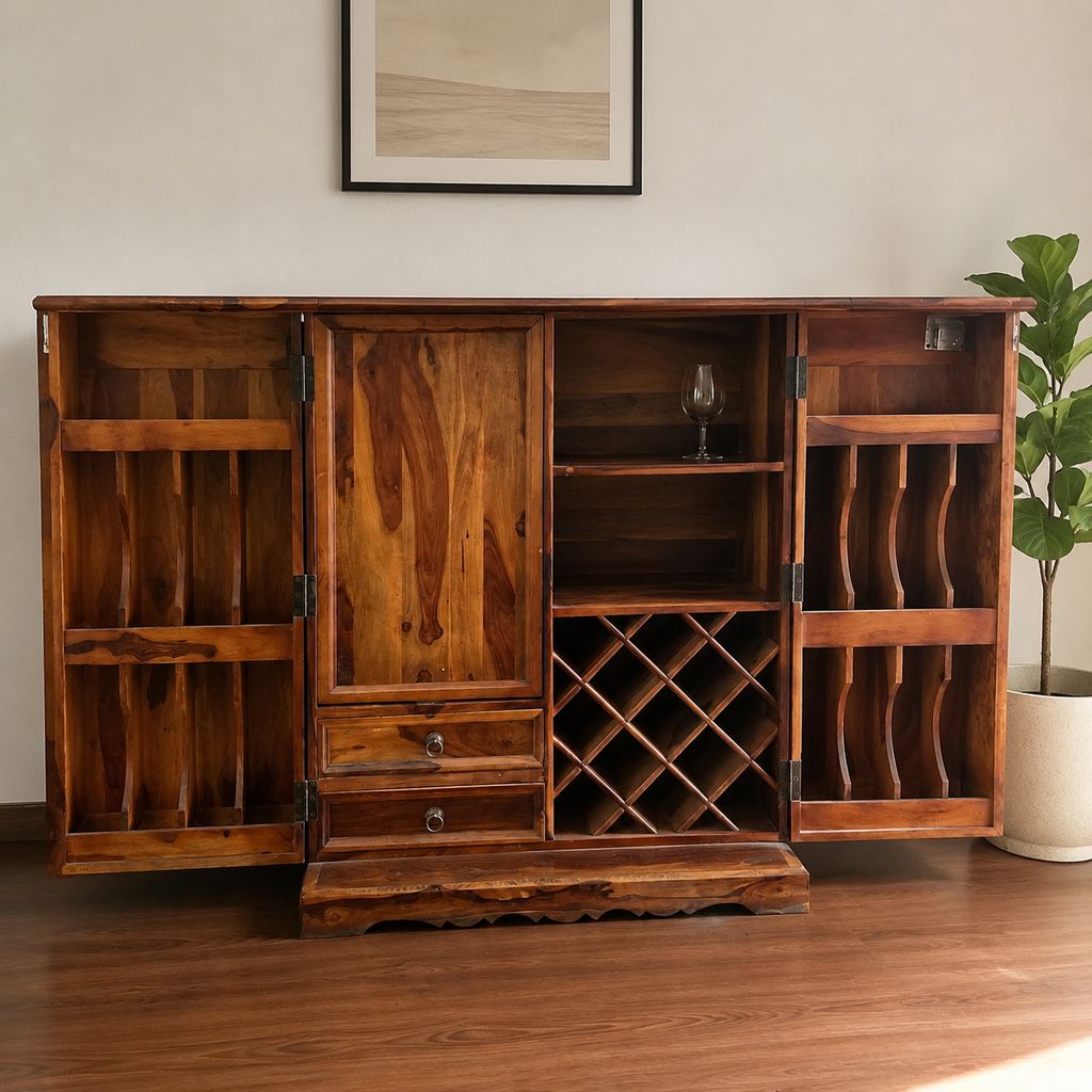 Solid Wood Bar Cabinet with Wine Rack
