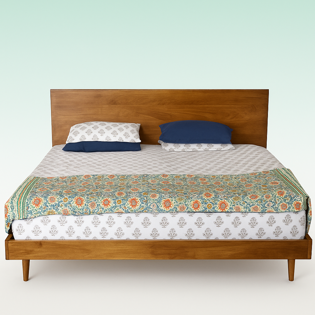 West Elm Anton Solid Wood Bed (King Size) with Mattress & 4 Pillows – hero image