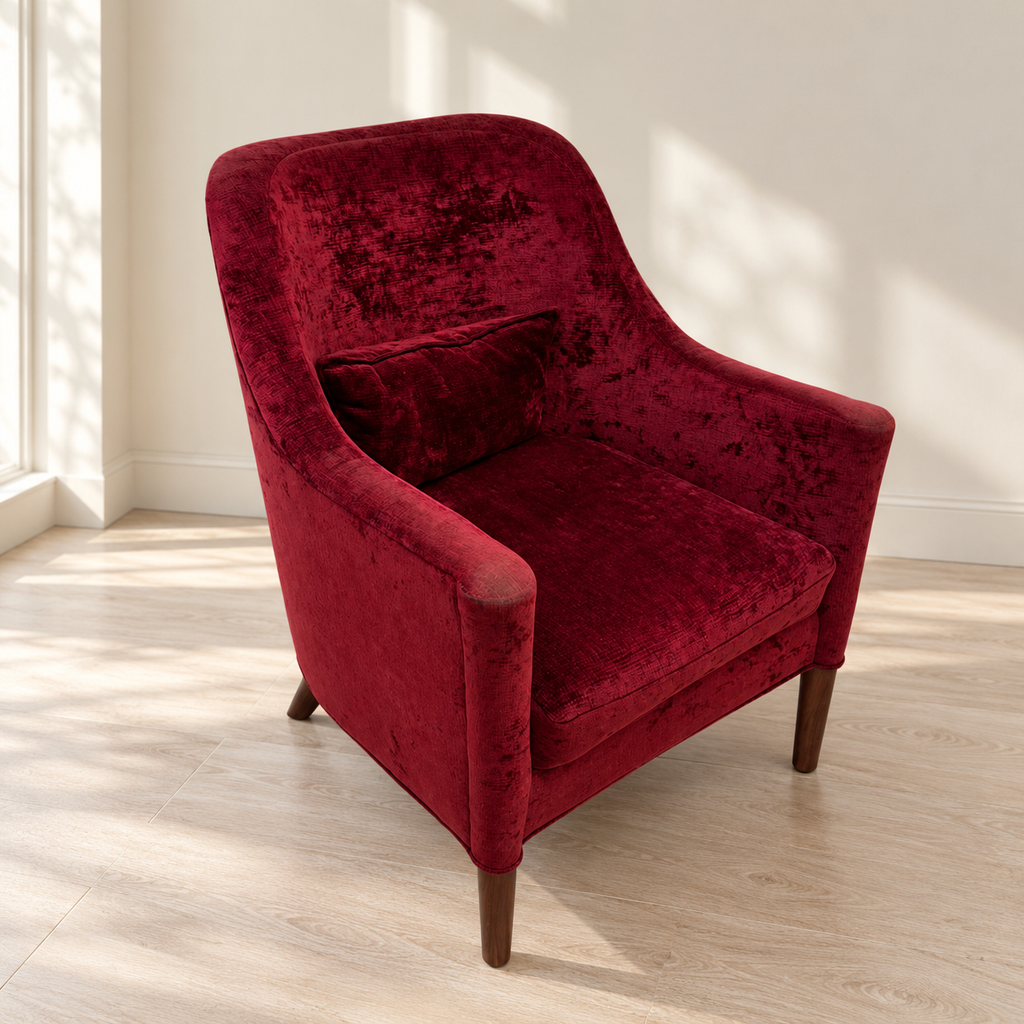 Burgundy Velvet Armchair with Cushion - hero