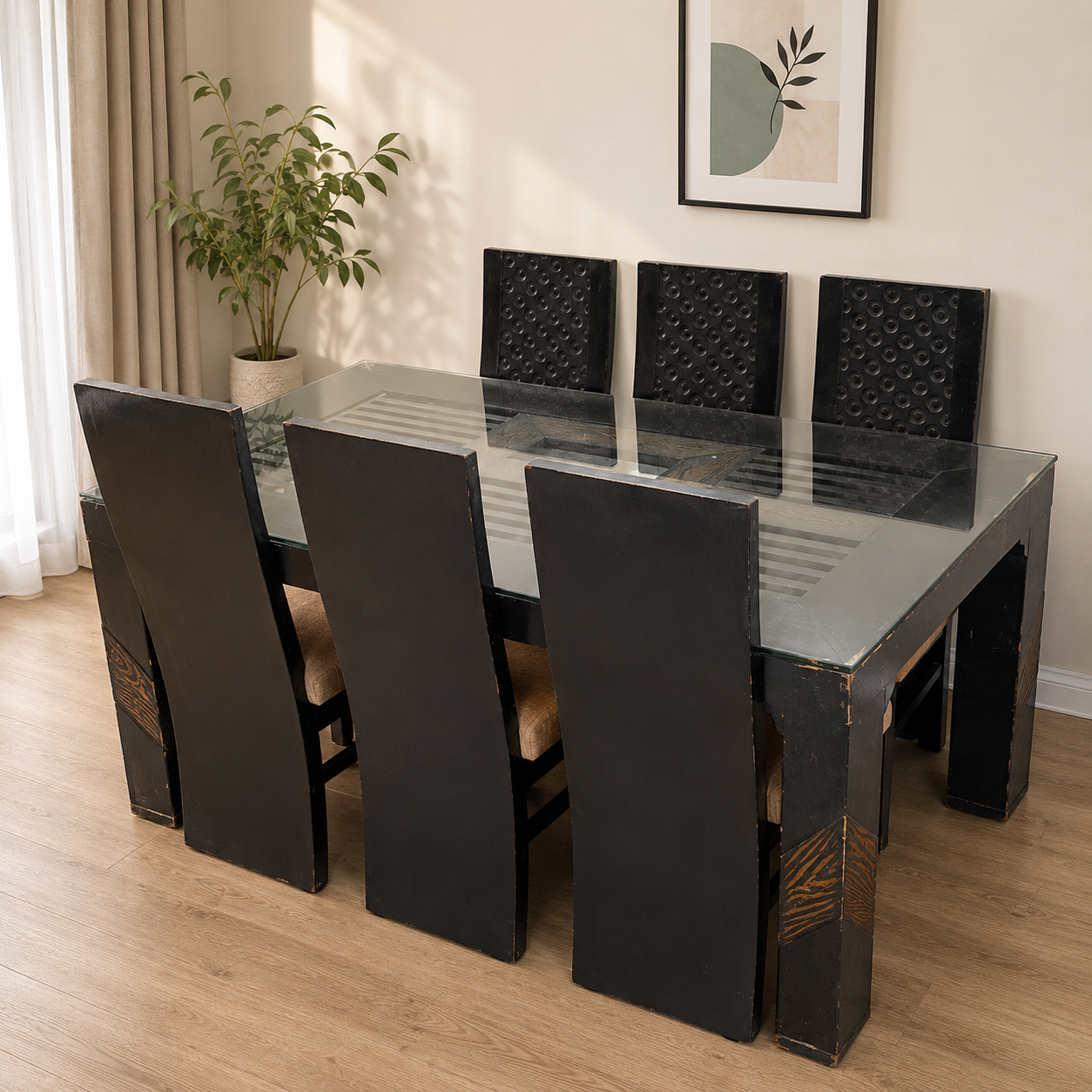 6-Seater Glass Top Dining Table Set