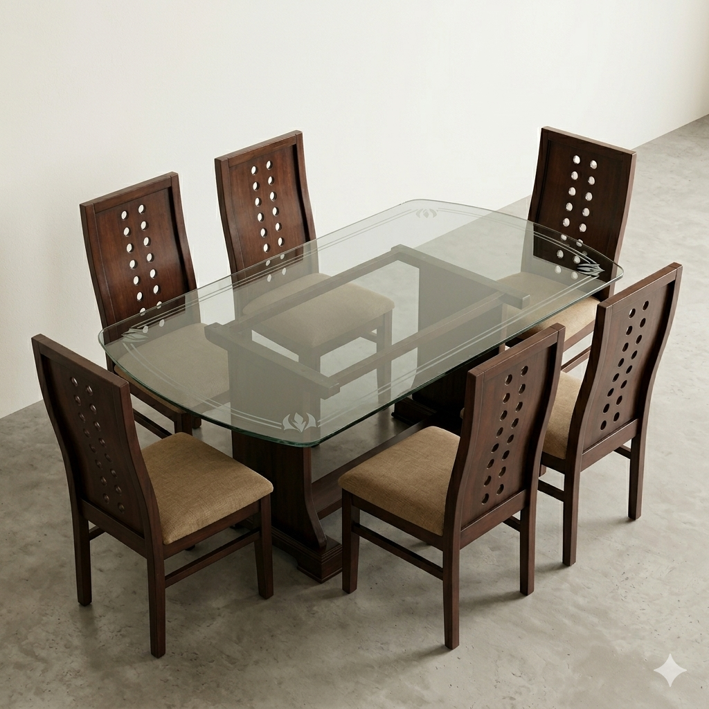 6 Seater Wooden Dining Table Set